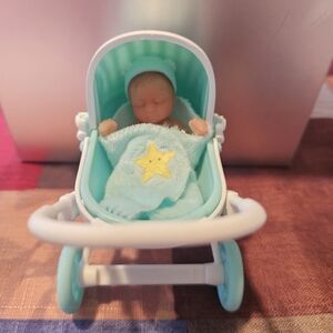 Zuru Mini Baby Doll Stroller with Mint Green Blanket and Star Accent